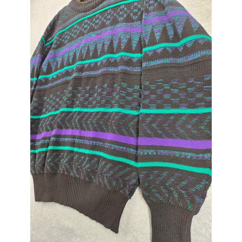 Vintage Meister Mens Large Wool Blend Geometric Knit Sweater Teal Purple Black - Picture 3 of 8